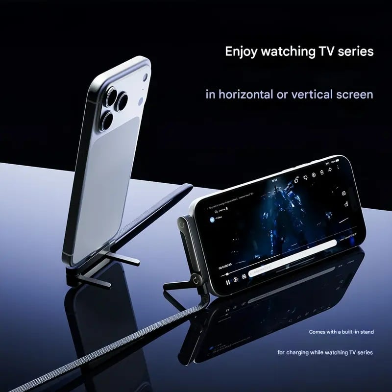 2-in-1 braided fast charging cable with built-in phone holder