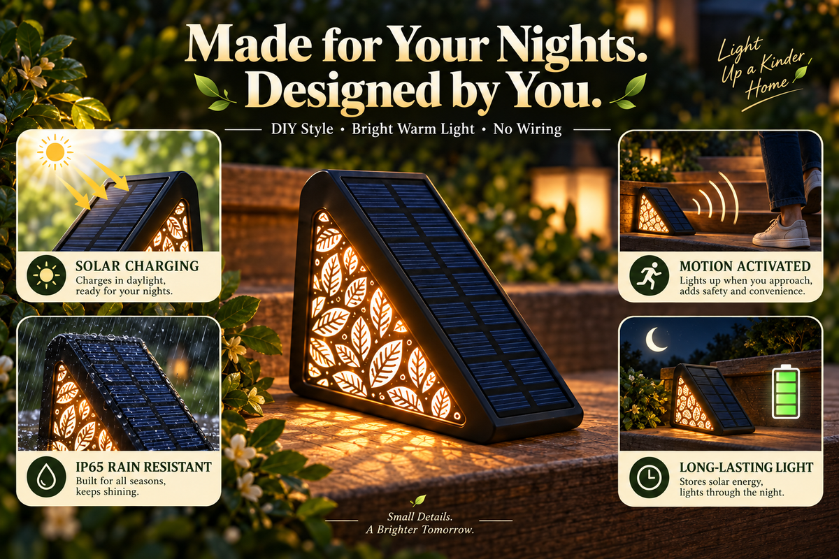 🌙 50% OFF NOW! Solar Motion Sensor Step Lights – Warm Floral Glow Outdoor Stair Lights, Automatic Night Lighting, No Wiring Required for Gardens, Decks & Pathways