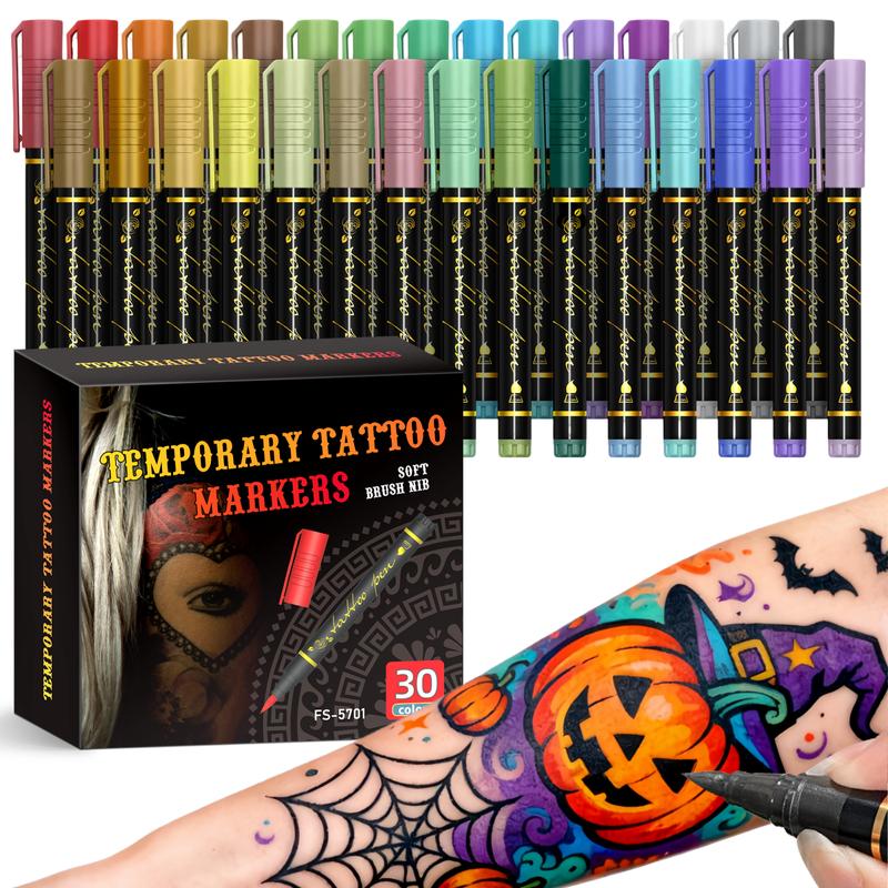 🎁🔥Last day sale 50% OFF🔥Cosmetic Grade Temporary Tattoo Markers for Skin, 10/15 Vibrant Colors Flexible Brush Tip Pens,, High Detail, Face Makeup Halloween, None Toxic, Office Stationery Writing Tool 2