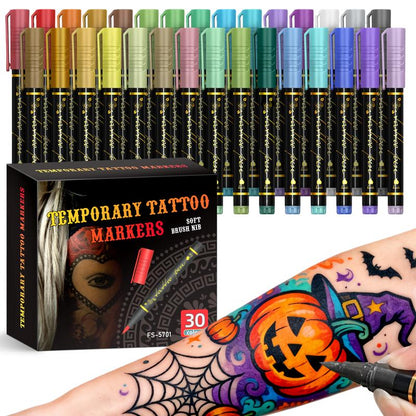🎁🔥Last day sale 50% OFF🔥Cosmetic Grade Temporary Tattoo Markers for Skin, 10/15 Vibrant Colors Flexible Brush Tip Pens,, High Detail, Face Makeup Halloween, None Toxic, Office Stationery Writing Tool 2