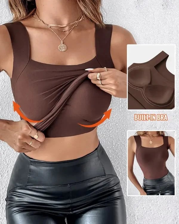 💐Women's U Neck Tank Tops with Built-In Bra