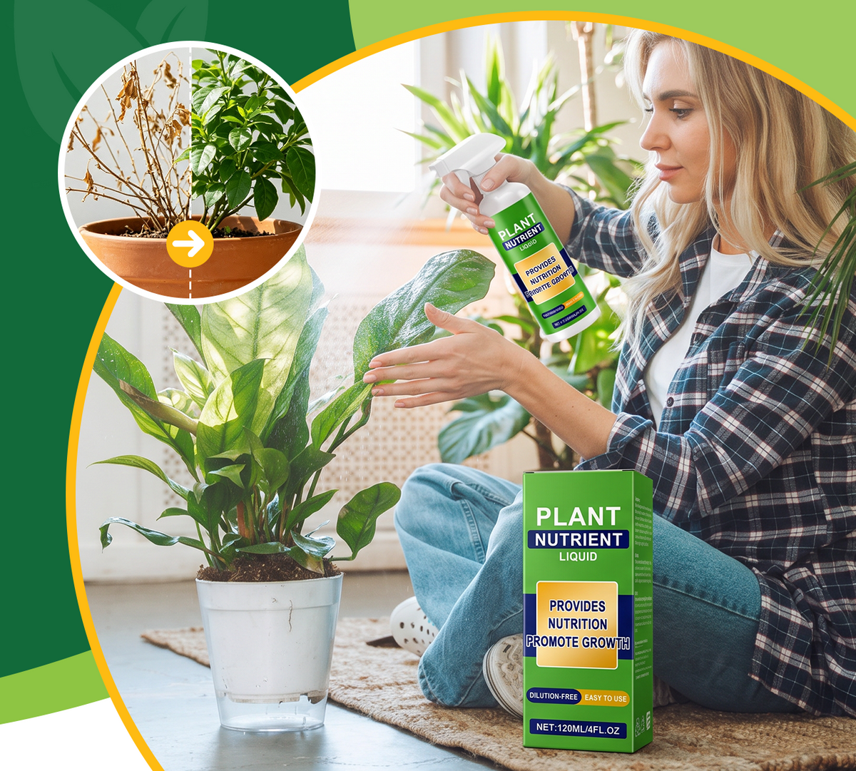 Plant Nutrient Liquid Spray being applied to a potted houseplant