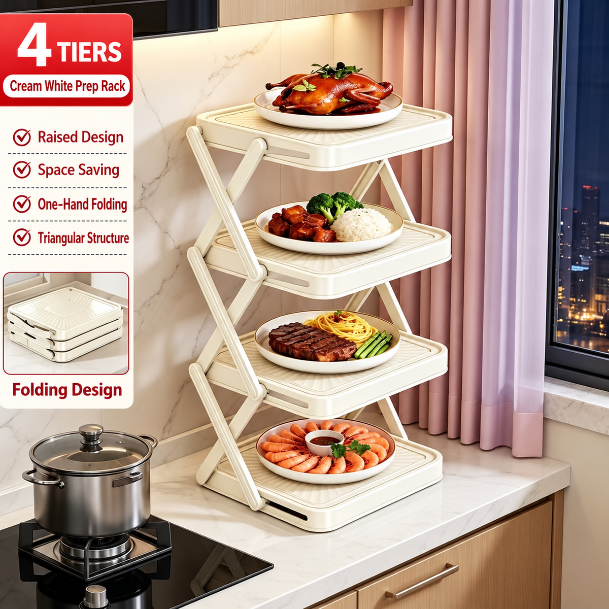 🍽️ 50% OFF NOW! 📦 4-Tier Bowl Storage Rack – Foldable, Stable & Maximizes Your Kitchen Space