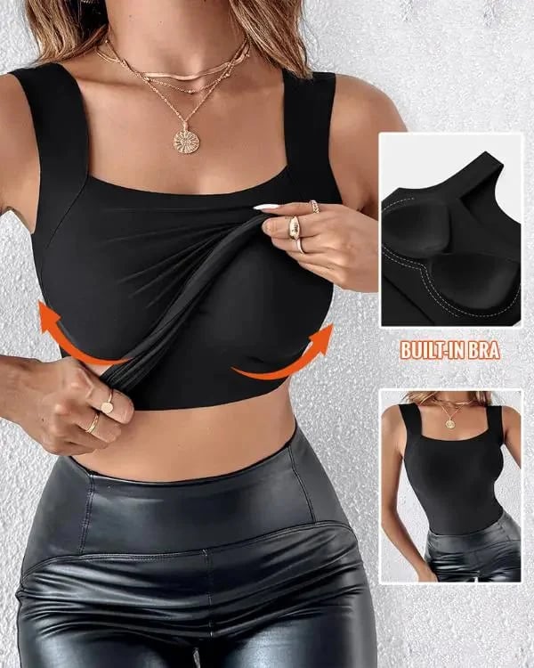 💐Women's U Neck Tank Tops with Built-In Bra