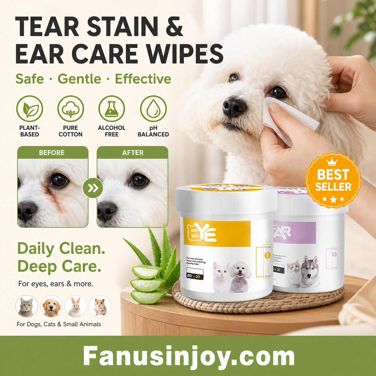 ✨️Surprise 57% Off！🐈🐕Keeping your furry friend clean matters！Natural Plant-Based Cleaning Wipes for Pet Eyes and Ears