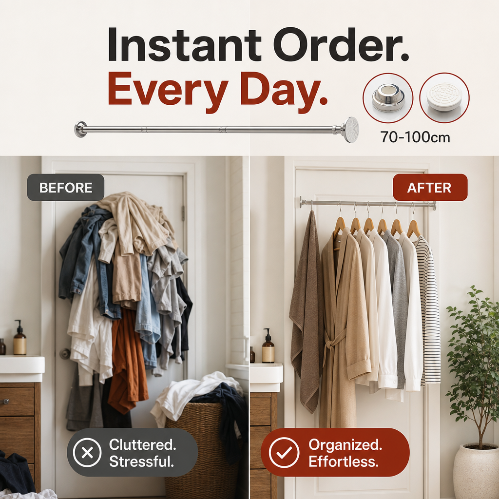 🔥50% off limited time！🥼👚 Create storage space anywhere anytime！Adjustable No-Drill Tension Rod