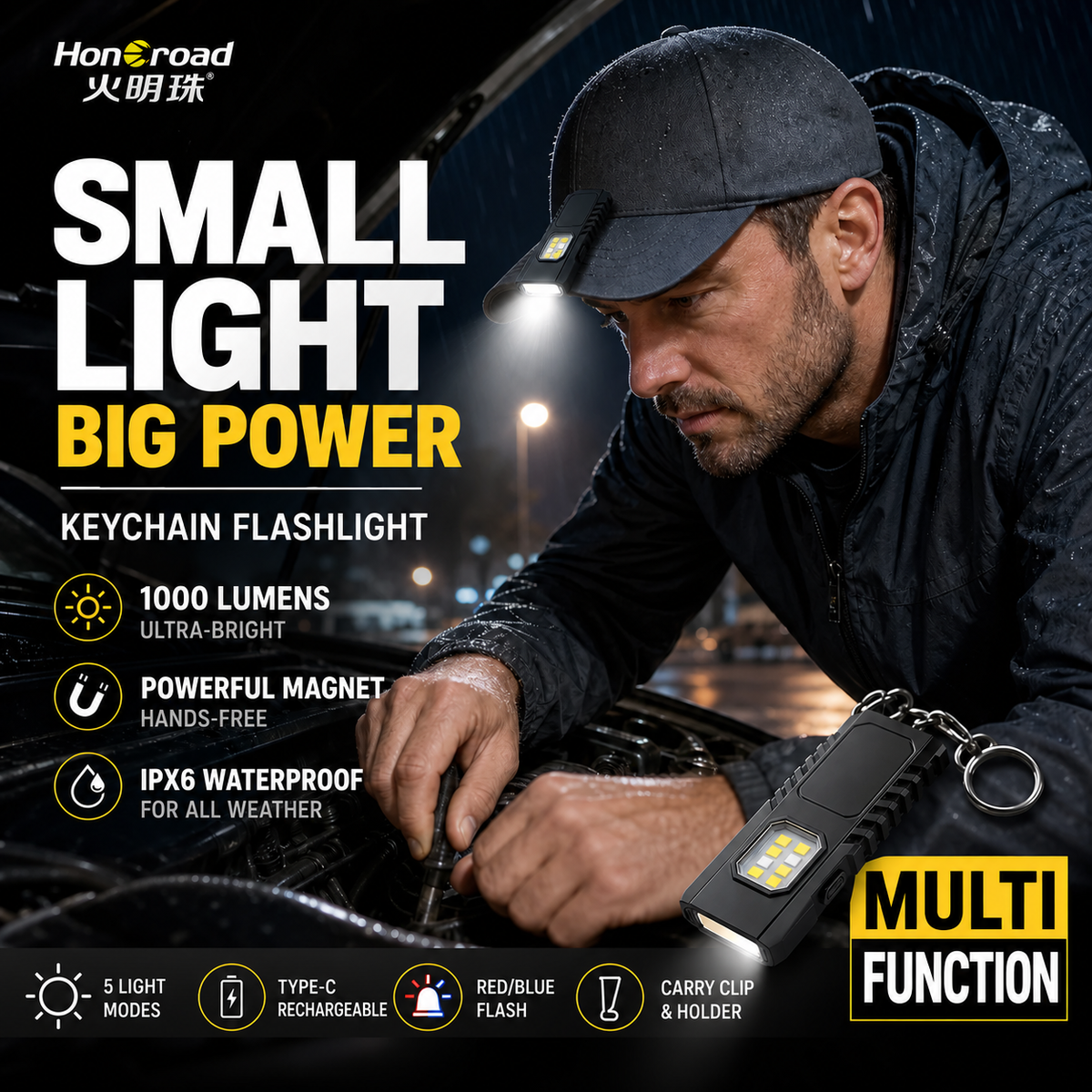 🔦 Mini LED Keychain Flashlight ✨ USB Rechargeable Powerful Torch | 🧲 Magnetic Work Light | 🧢 Cap Light | 🚶 Night Safety Light | ⚡ Multifunctional Emergency Outdoor Lighting Device