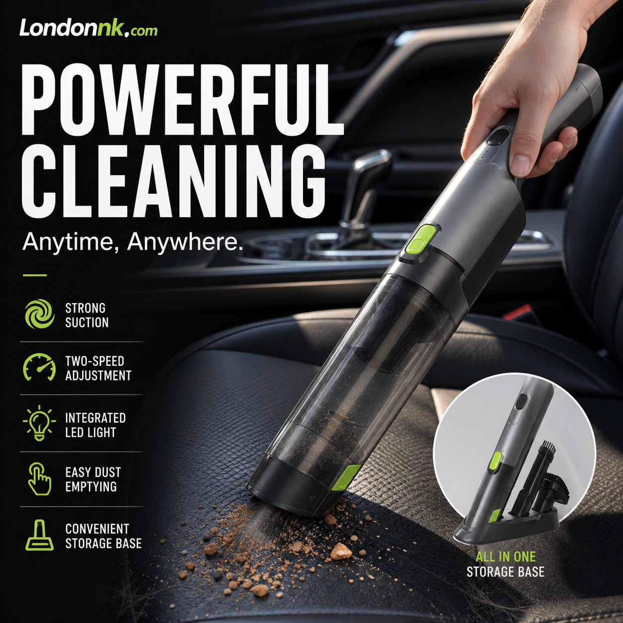⏰50% OFF⏰ Cordless Handheld Car Vacuum – 6KPa Suction, 2-Speed Adjustment, LED Light, Easy-Empty Design – Includes Storage Base! 🔋
