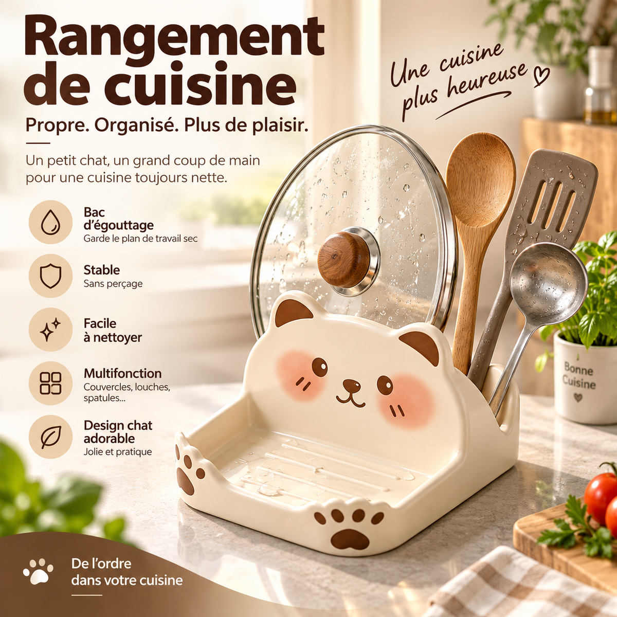 Cute cat-shaped lid holders, made of ceramic-look material