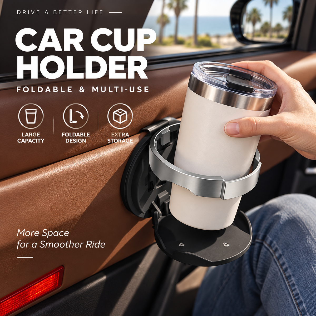 🚗 LIMITED-TIME 50% OFF! 🥤 Foldable Car Door Drink Holder – Multi-Purpose, Clip-On, Faux Leather ✨