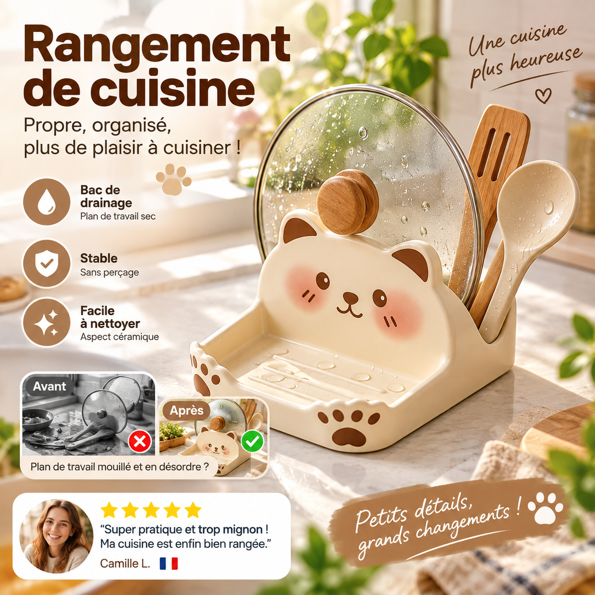Cute cat-shaped lid holders, made of ceramic-look material
