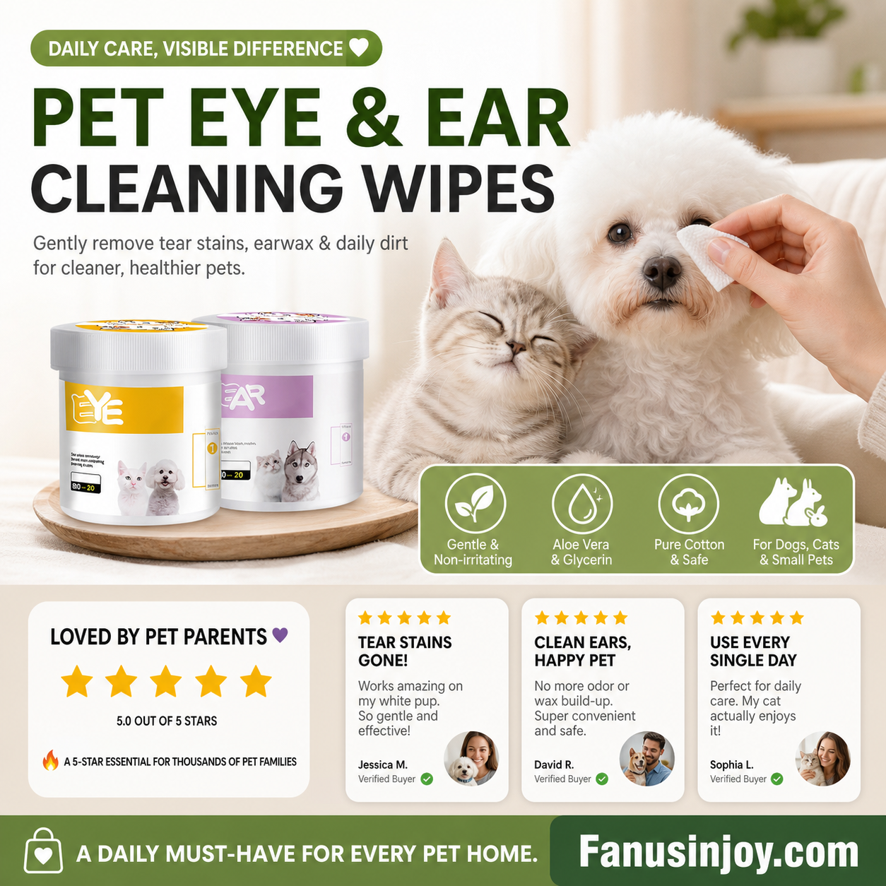 ✨️Surprise 57% Off！🐈🐕Keeping your furry friend clean matters！Natural Plant-Based Cleaning Wipes for Pet Eyes and Ears