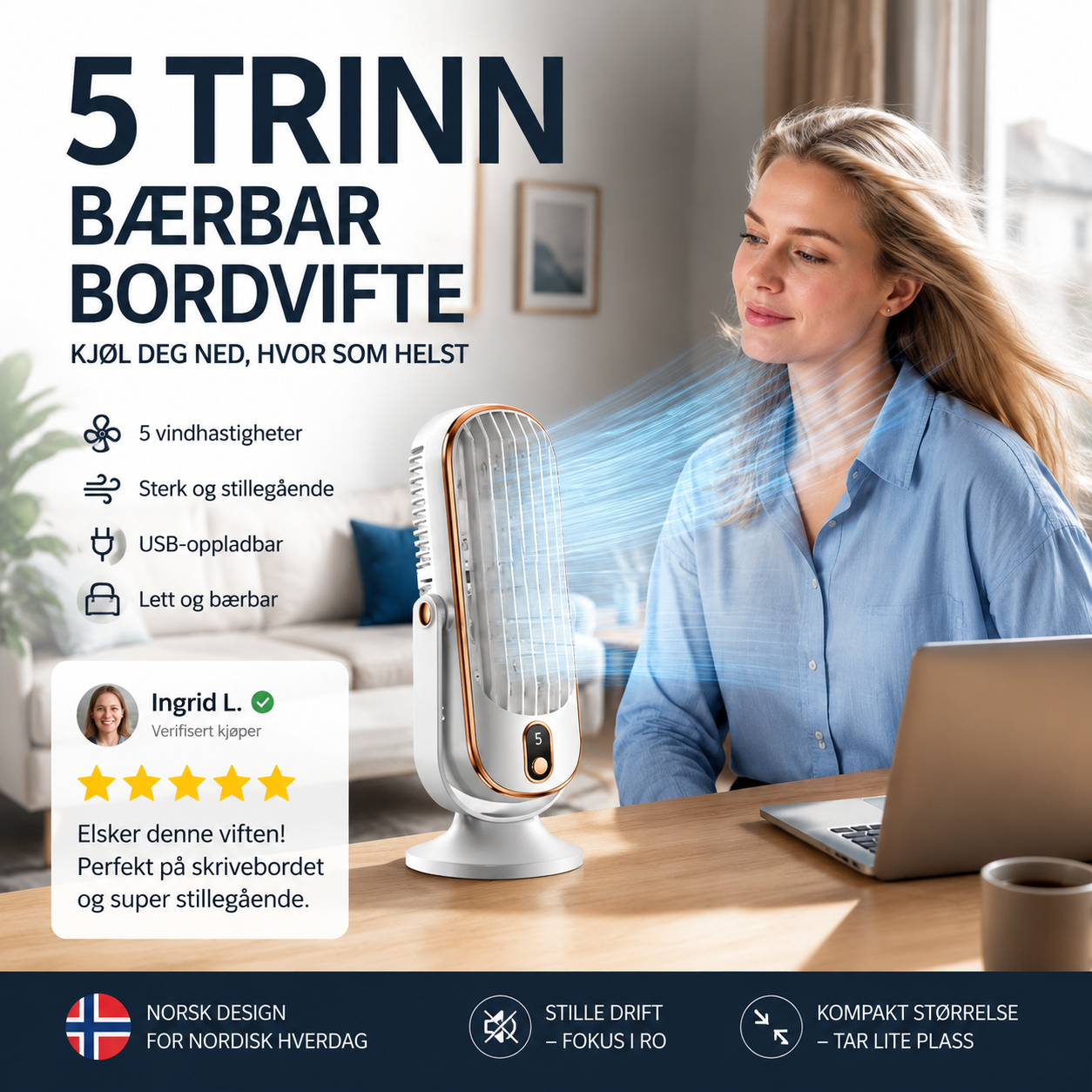 Portable Table Fan with 5 Speeds
