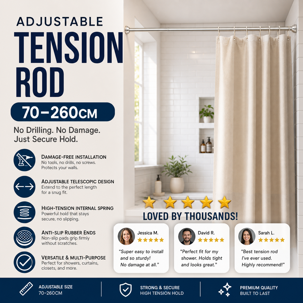 🔥50% off limited time！🥼👚 Create storage space anywhere anytime！Adjustable No-Drill Tension Rod