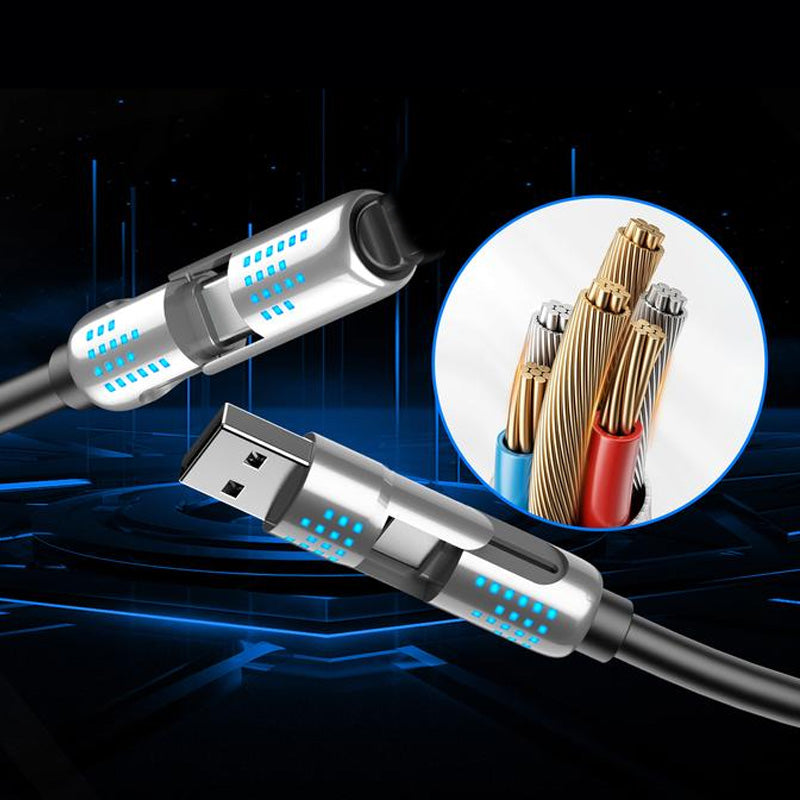 4-in-1 Fast Charging Data Cable with Soft Flashing Light