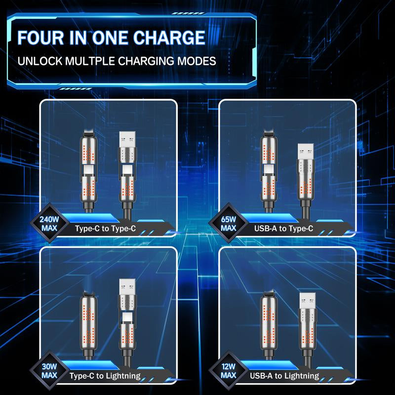 4-in-1 Fast Charging Data Cable with Soft Flashing Light