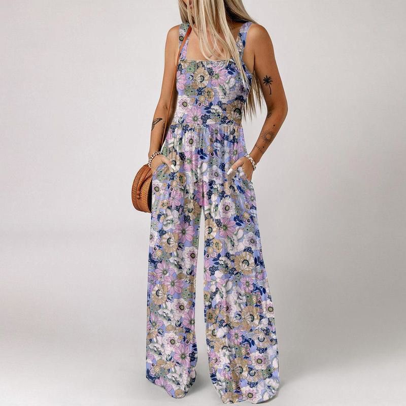 ✨ 50% OFF NOW! 🌼 Women’s Floral Sleeveless Jumpsuit – Smocked Bust & Wide-Leg Summer Chic 👒🏖️