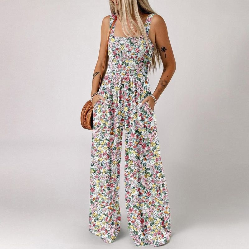 ✨ 50% OFF NOW! 🌼 Women’s Floral Sleeveless Jumpsuit – Smocked Bust & Wide-Leg Summer Chic 👒🏖️