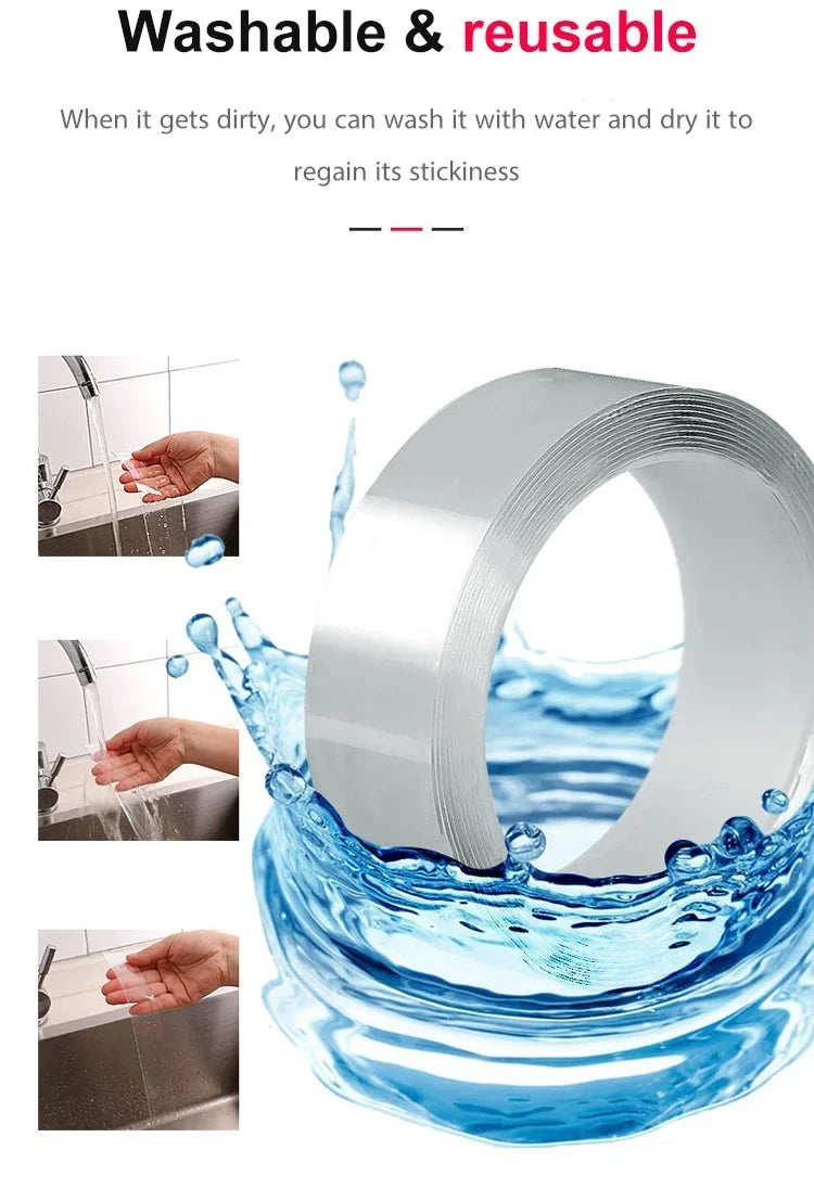 🧴 60% OFF NOW! ✨ Transparent Nano Magic Tape – Reusable, Double-Sided, Leaves No Residue & Strong Adhesion for Household Use 🏠