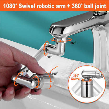 1440° splash-proof and universally rotatable faucet adapter