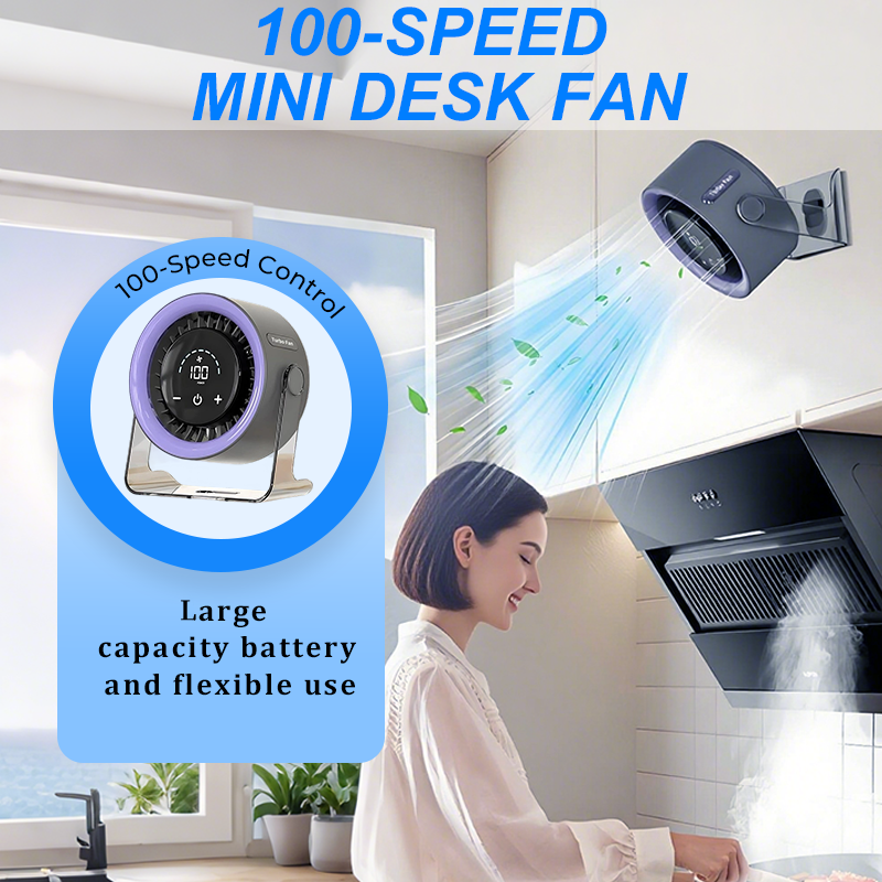 💥[Heatwave Essential] Desk Fan with LED Display USB Powered Portable 100 Speeds 120' Tilt Quiet Long Battery Life Oscillating Table Fan for Bedroom Office Home Camping