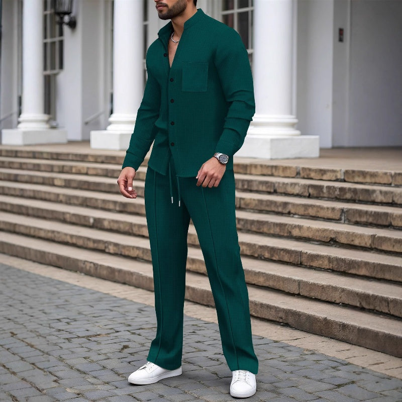 🎁2026 New arrival 50% OFF💥Casual waffle shirt and pants for men, 2-piece set