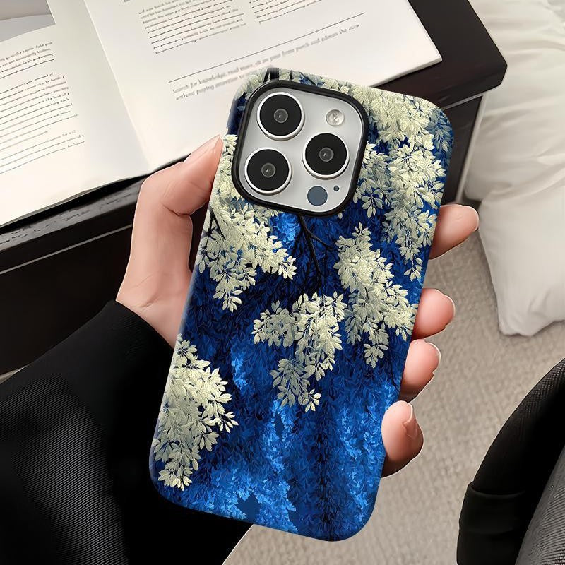 Blue-White Floral Art Phone Case for iPhone Series