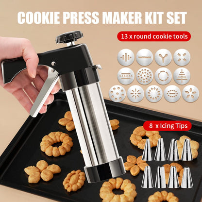 🔥HOT SALE 50% OFF🔥Stainless Steel Cookie Pres with 13 Discs & 8 Nozzles