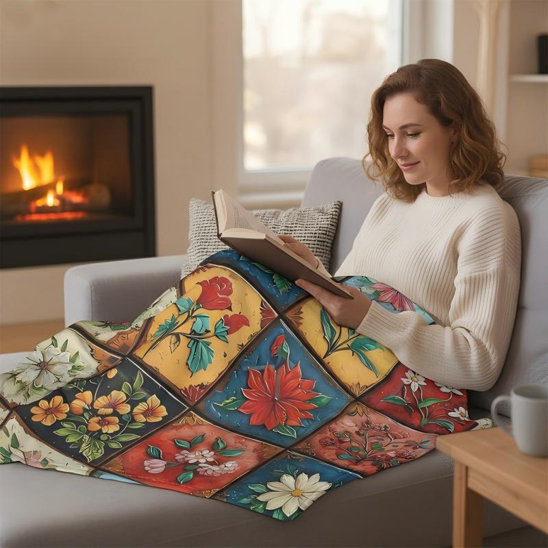 Cosy and soft floral blanket