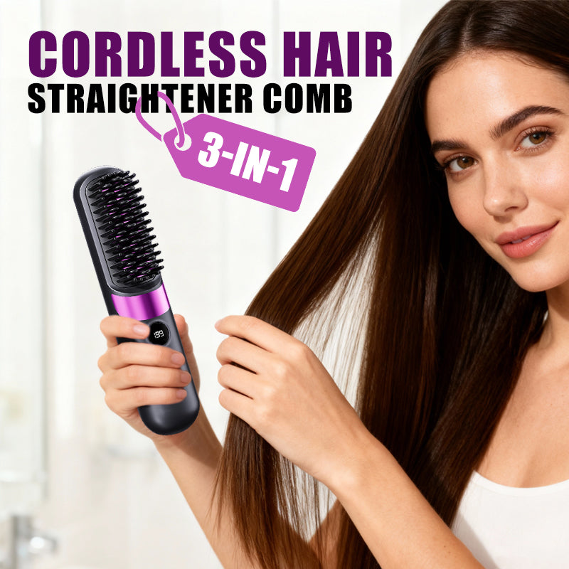 🥳2026 HOT SALE🥳💞50K+ SOLD!💇‍♀️🛡️ 57% OFF! 3‑in‑1 Cordless Hair Straightening Brush – Straighten, curl & detangle with 4 heat settings. Wider teeth prevent burns – safe for daily styling! ✨🌿