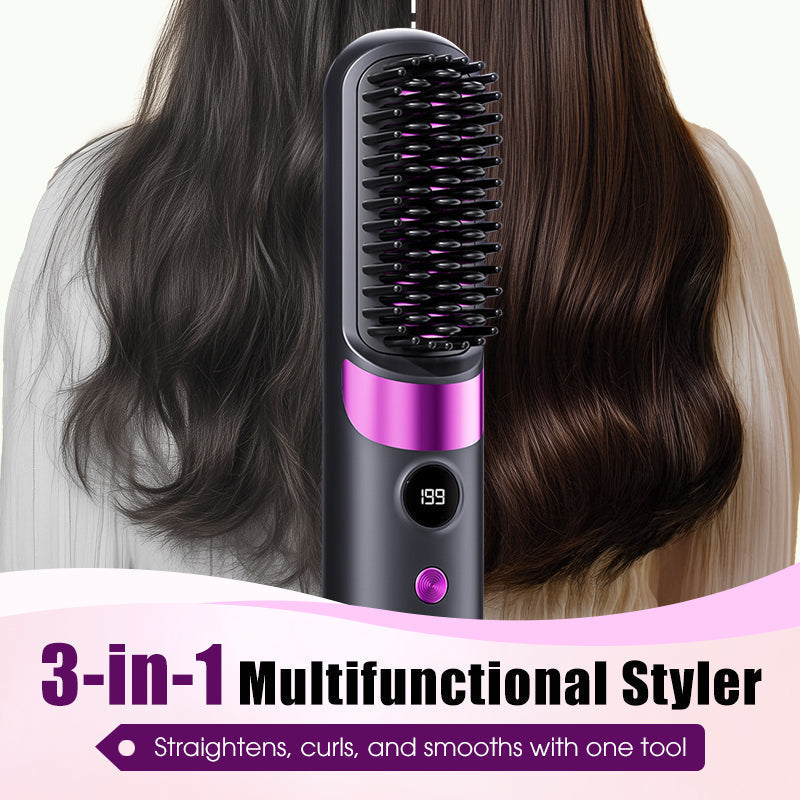 🥳2026 HOT SALE🥳💞50K+ SOLD!💇‍♀️🛡️ 57% OFF! 3‑in‑1 Cordless Hair Straightening Brush – Straighten, curl & detangle with 4 heat settings. Wider teeth prevent burns – safe for daily styling! ✨🌿