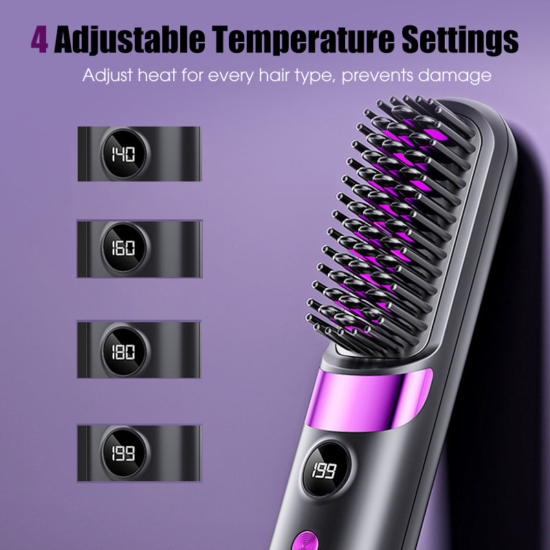 🥳2026 HOT SALE🥳💞50K+ SOLD!💇‍♀️🛡️ 57% OFF! 3‑in‑1 Cordless Hair Straightening Brush – Straighten, curl & detangle with 4 heat settings. Wider teeth prevent burns – safe for daily styling! ✨🌿