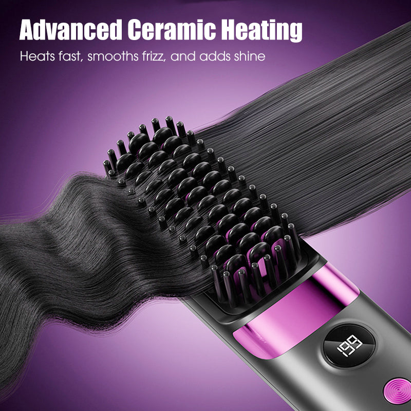 🥳2026 HOT SALE🥳💞50K+ SOLD!💇‍♀️🛡️ 57% OFF! 3‑in‑1 Cordless Hair Straightening Brush – Straighten, curl & detangle with 4 heat settings. Wider teeth prevent burns – safe for daily styling! ✨🌿