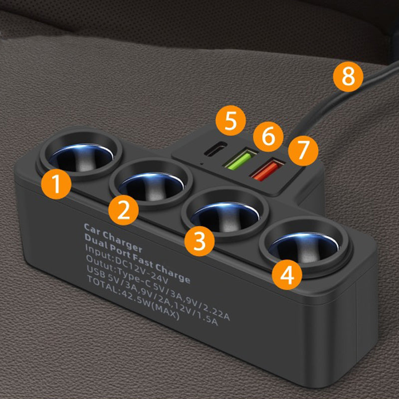 🎉 New Year's gift – 50% OFF!🚗 7-in-1 cigarette lighter adapter: 4x sockets + 3x fast charging – stable & safe for cars/trucks