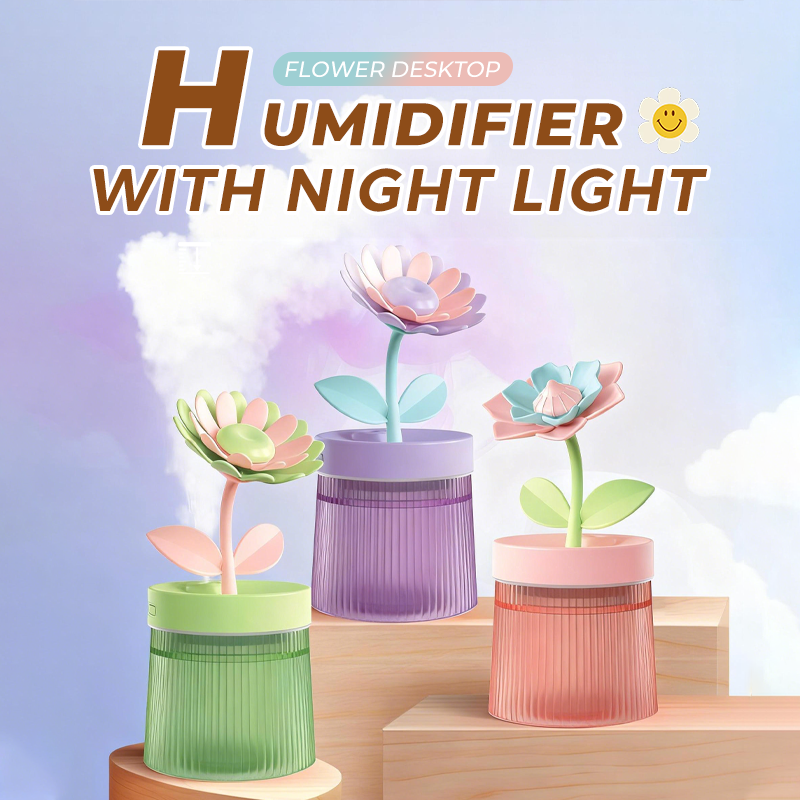 🌸 Customize Your Mist & Mood 💐 Flower Humidifier with Dual Spray Modes & 7-Color Night Light 💦