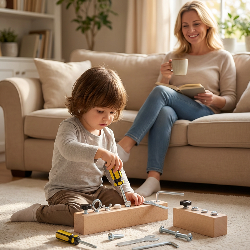 Wooden Montessori board with screwdriver