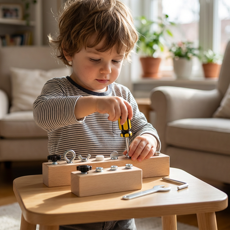 Wooden Montessori board with screwdriver
