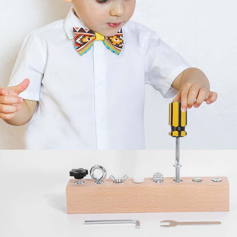 Wooden Montessori board with screwdriver