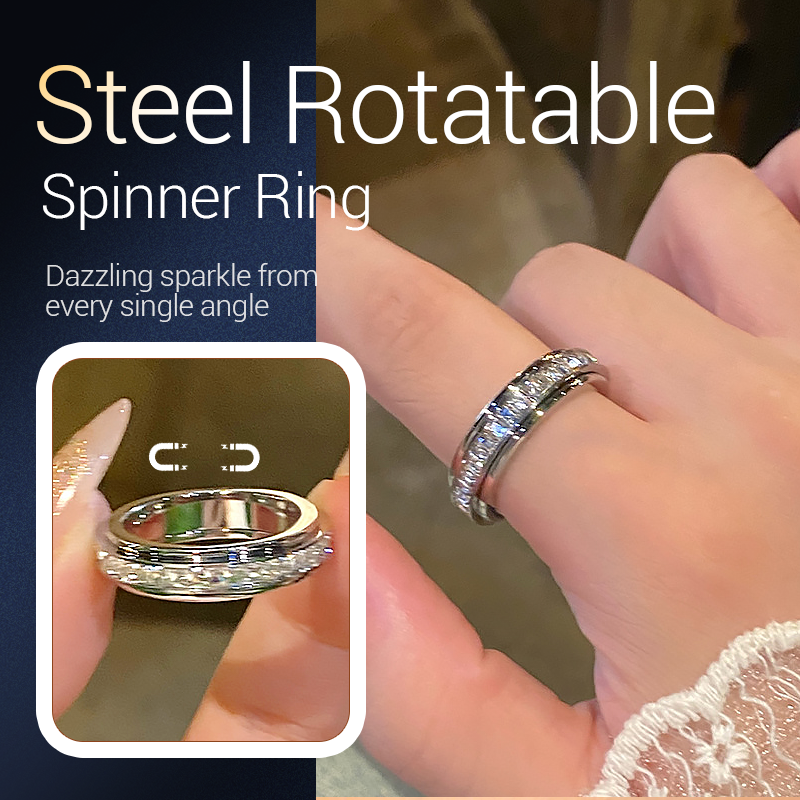 📢📢57%  OFF !! ⏰Titanium Steel Rotatable Spinner Ring with Zirconia