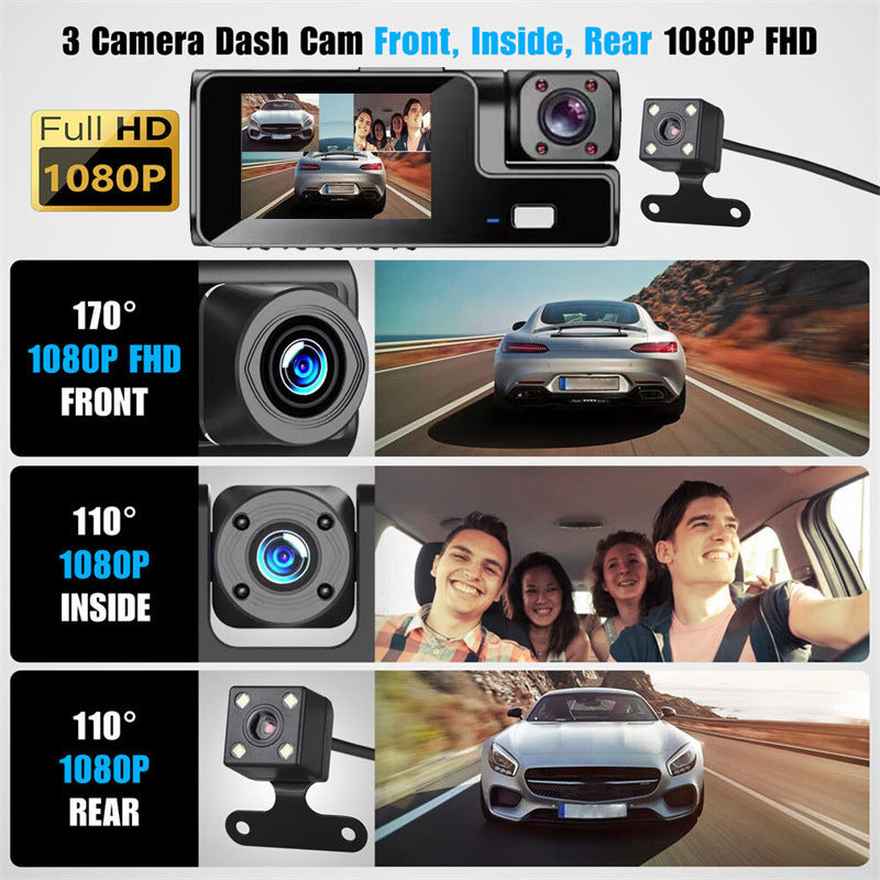 Record Every Angle Instantly! No-Blind Triple-Cam HD Dashcam
