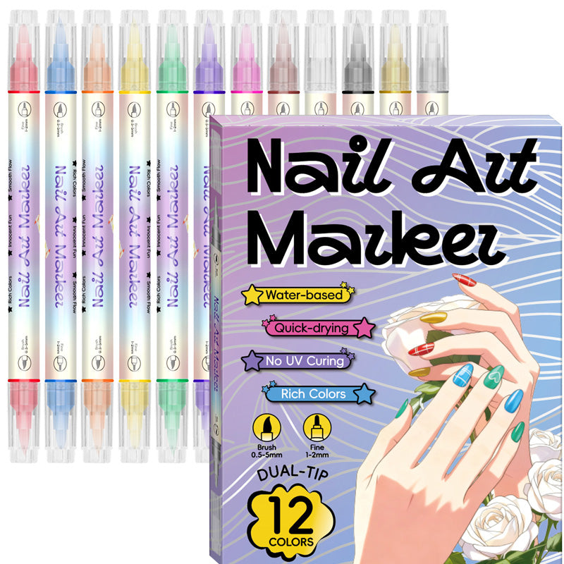 ⏳ 50% OFF! 🎨Dual-Tip Nail Art Pens – Quick-Dry, No UV Lamp, Fine & Brush Tips, 12/24 Colors, Easy DIY Nail Art 💅🖌️