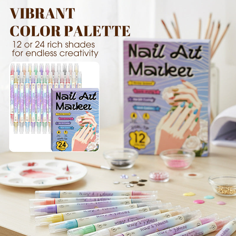 ⏳ 50% OFF! 🎨Dual-Tip Nail Art Pens – Quick-Dry, No UV Lamp, Fine & Brush Tips, 12/24 Colors, Easy DIY Nail Art 💅🖌️