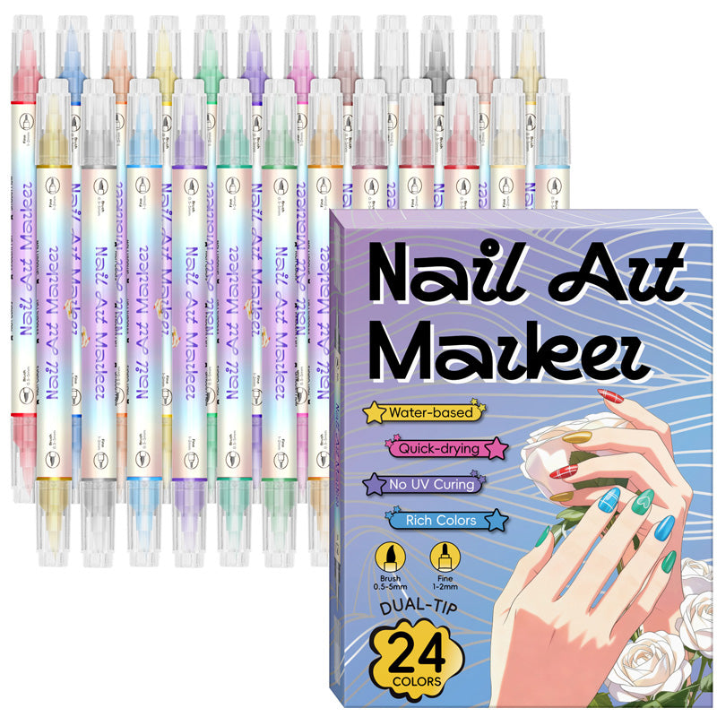 ⏳ 50% OFF! 🎨Dual-Tip Nail Art Pens – Quick-Dry, No UV Lamp, Fine & Brush Tips, 12/24 Colors, Easy DIY Nail Art 💅🖌️