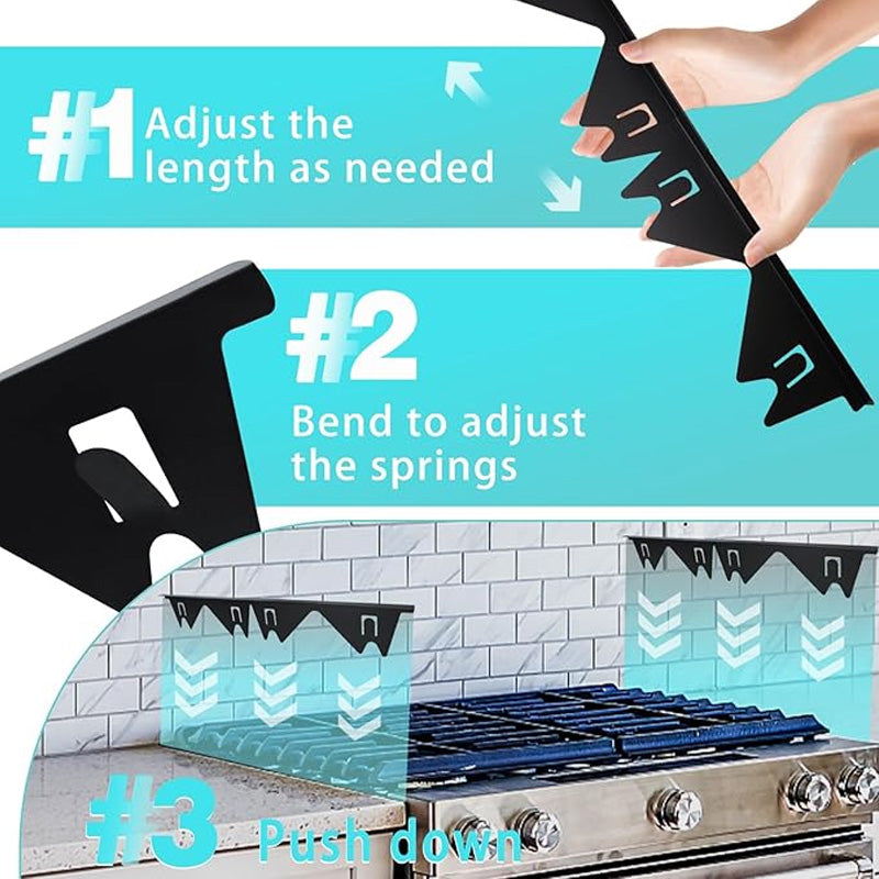 Stainless steel adjustable gap guard for between the stove edge and countertop