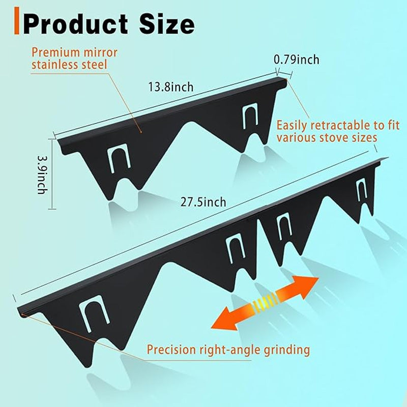 Stainless steel adjustable gap guard for between the stove edge and countertop