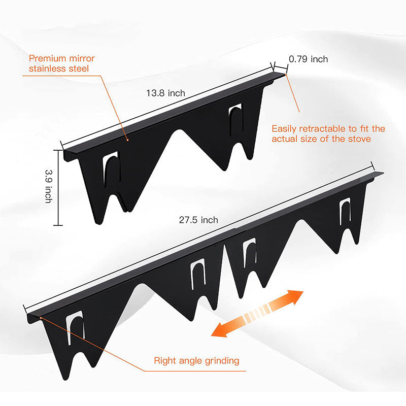 Stainless steel adjustable gap guard for between the stove edge and countertop