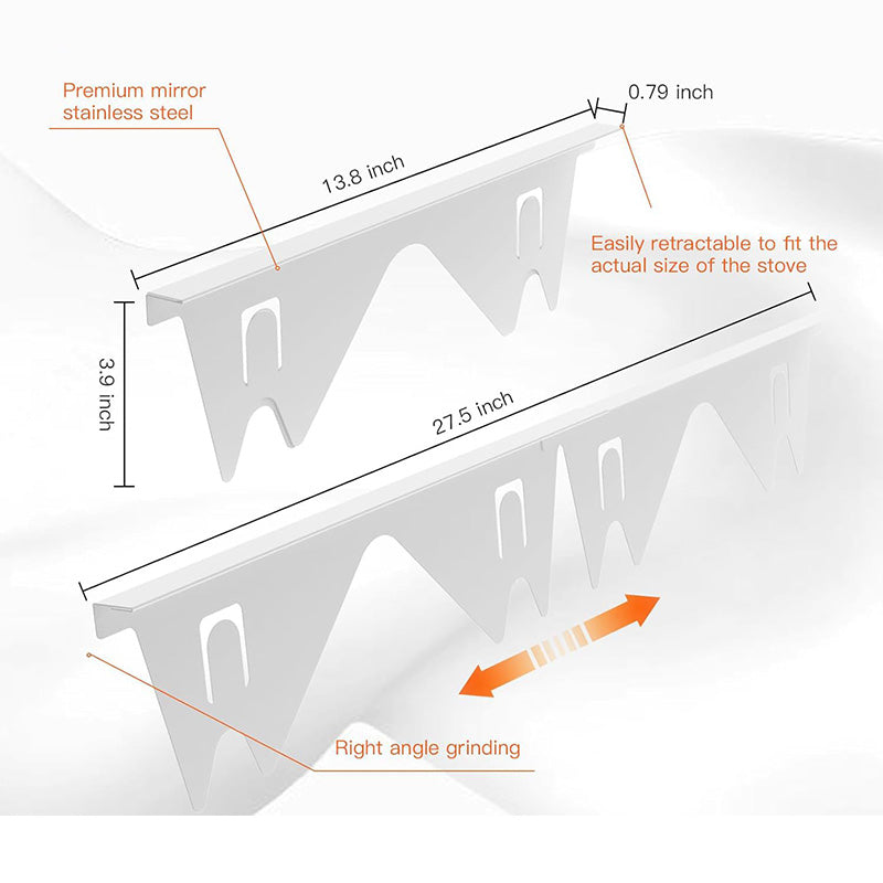 Stainless steel adjustable gap guard for between the stove edge and countertop