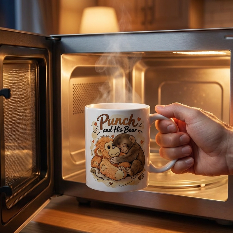 "Punch and His Bear" Cute Monkey Ceramic Mug