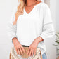 💎 50% OFF! 💎 Women's Casual V-Neck Lantern Sleeve Top – Hollow-Out Detail, Smocked Cuffs & Breathable Texture