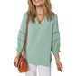 💎 50% OFF! 💎 Women's Casual V-Neck Lantern Sleeve Top – Hollow-Out Detail, Smocked Cuffs & Breathable Texture